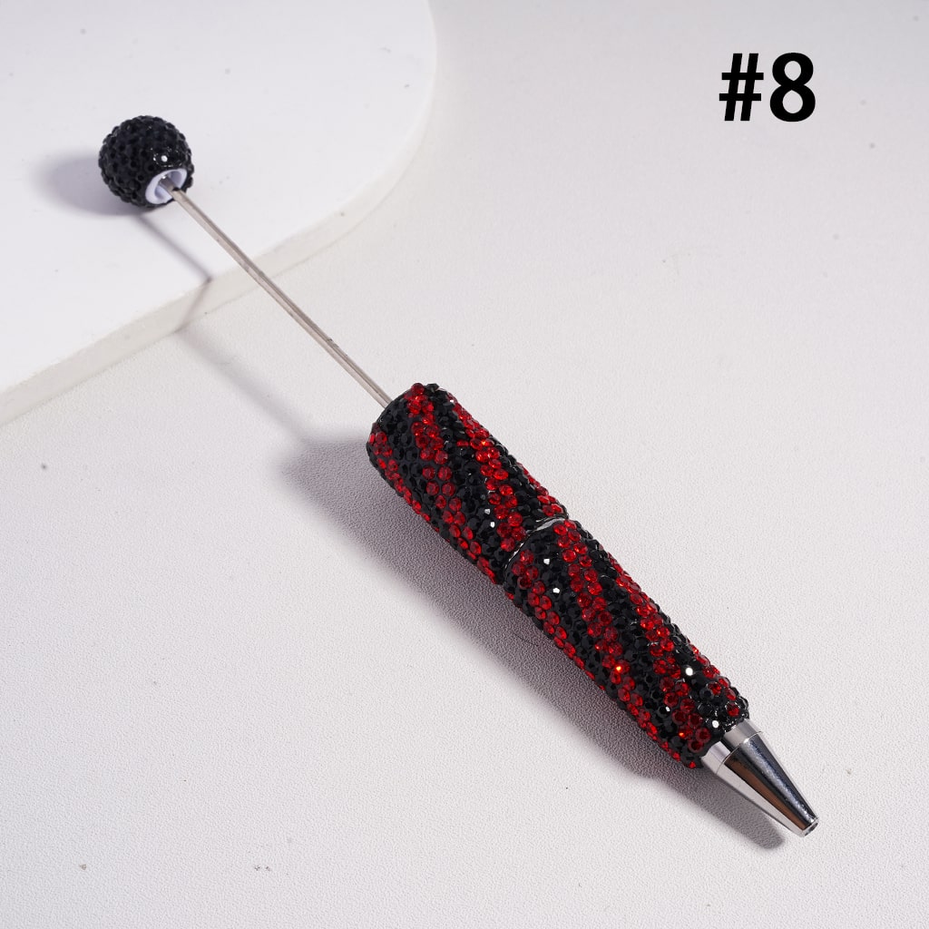 Beadable Clay Pens with Oblique-Stripe Double Color Rhinestones Covered the Entire Pen