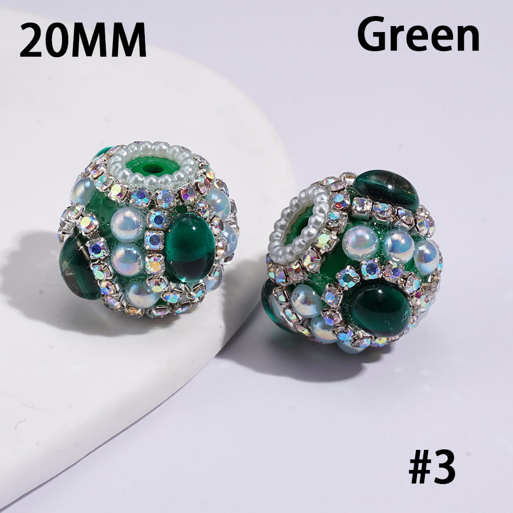 Handcrafted Acrylic Beads with UV Coating Elliptical Rhinestone & Half-Shell Pearl, AB Rhinestone & White Pearl Chains, 20MM