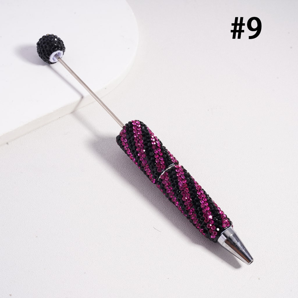 Beadable Clay Pens with Oblique-Stripe Double Color Rhinestones Covered the Entire Pen