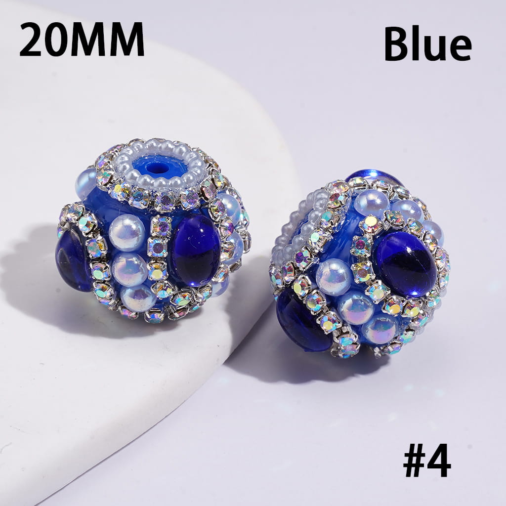 Handcrafted Acrylic Beads with UV Coating Elliptical Rhinestone & Half-Shell Pearl, AB Rhinestone & White Pearl Chains, 20MM