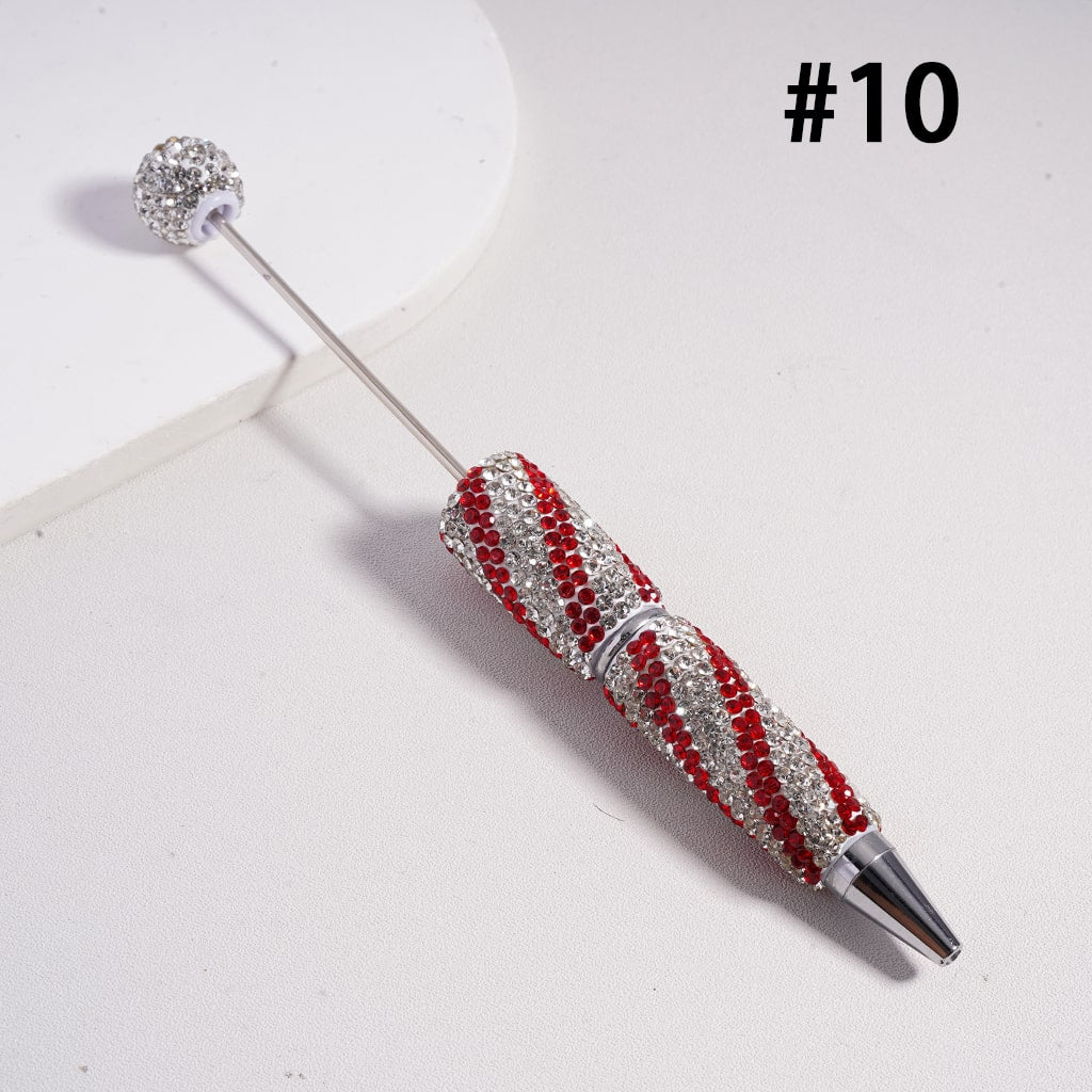 Beadable Clay Pens with Oblique-Stripe Double Color Rhinestones Covered the Entire Pen