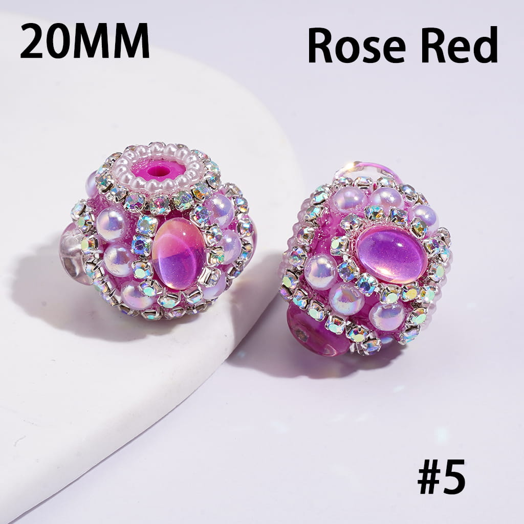 Handcrafted Acrylic Beads with UV Coating Elliptical Rhinestone & Half-Shell Pearl, AB Rhinestone & White Pearl Chains, 20MM