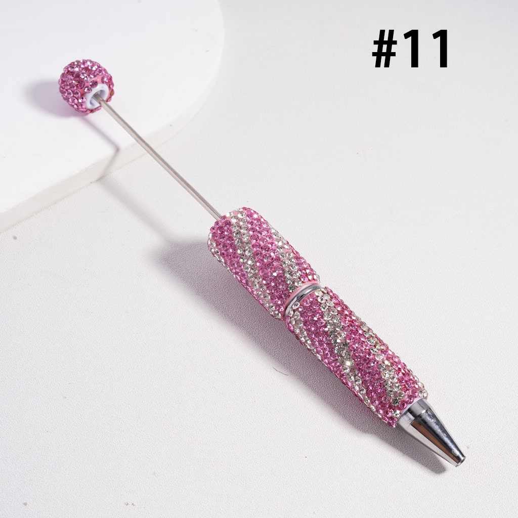Beadable Clay Pens with Oblique-Stripe Double Color Rhinestones Covered the Entire Pen