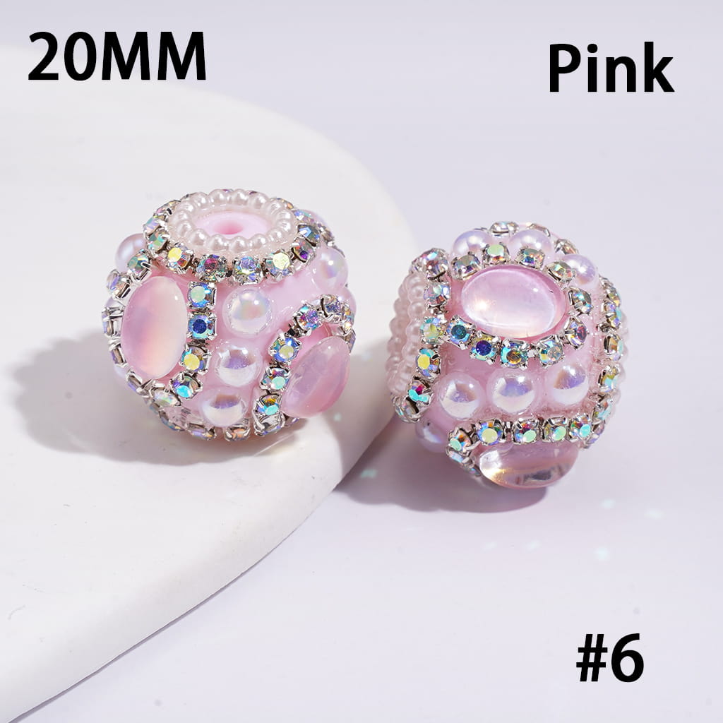 Handcrafted Acrylic Beads with UV Coating Elliptical Rhinestone & Half-Shell Pearl, AB Rhinestone & White Pearl Chains, 20MM