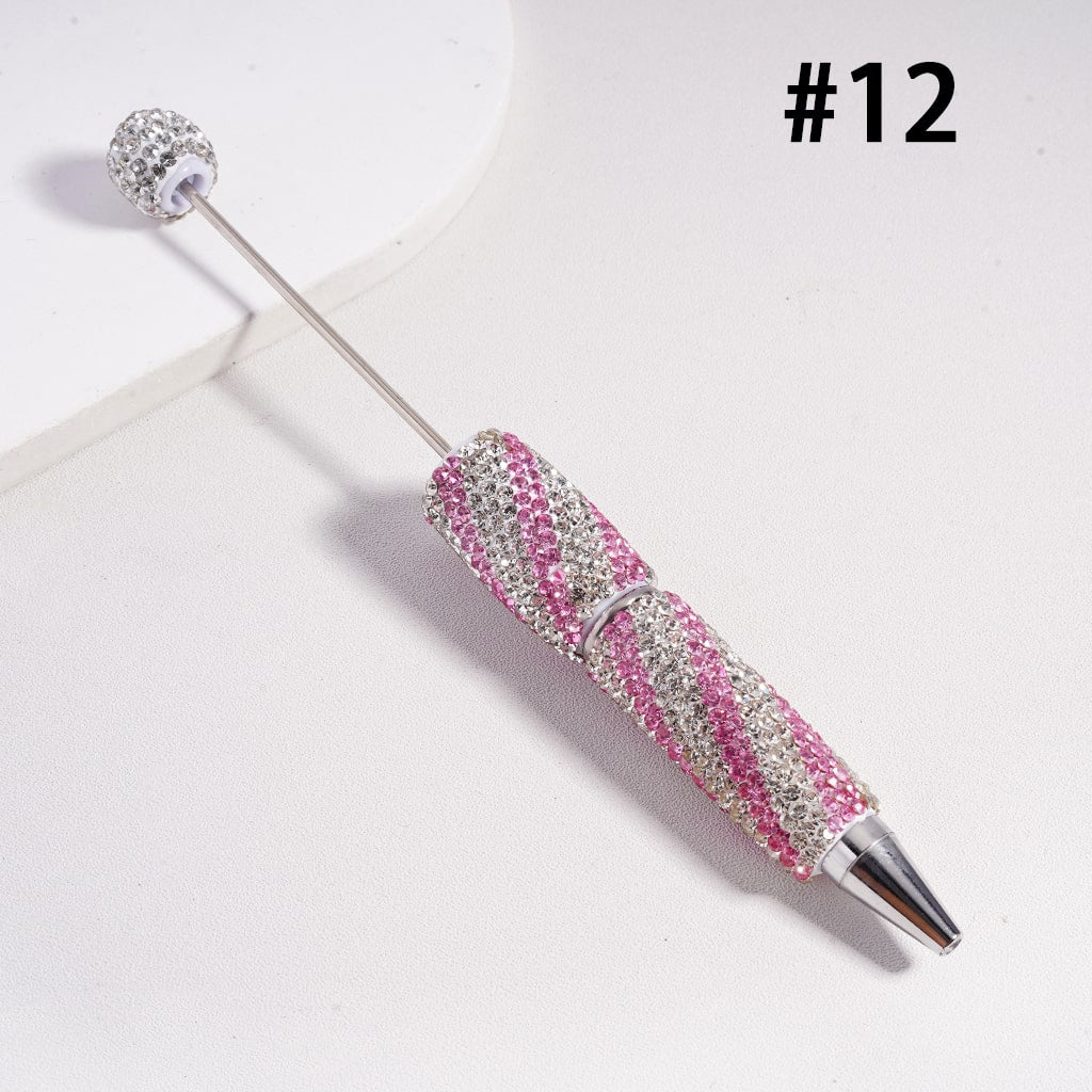 Beadable Clay Pens with Oblique-Stripe Double Color Rhinestones Covered the Entire Pen