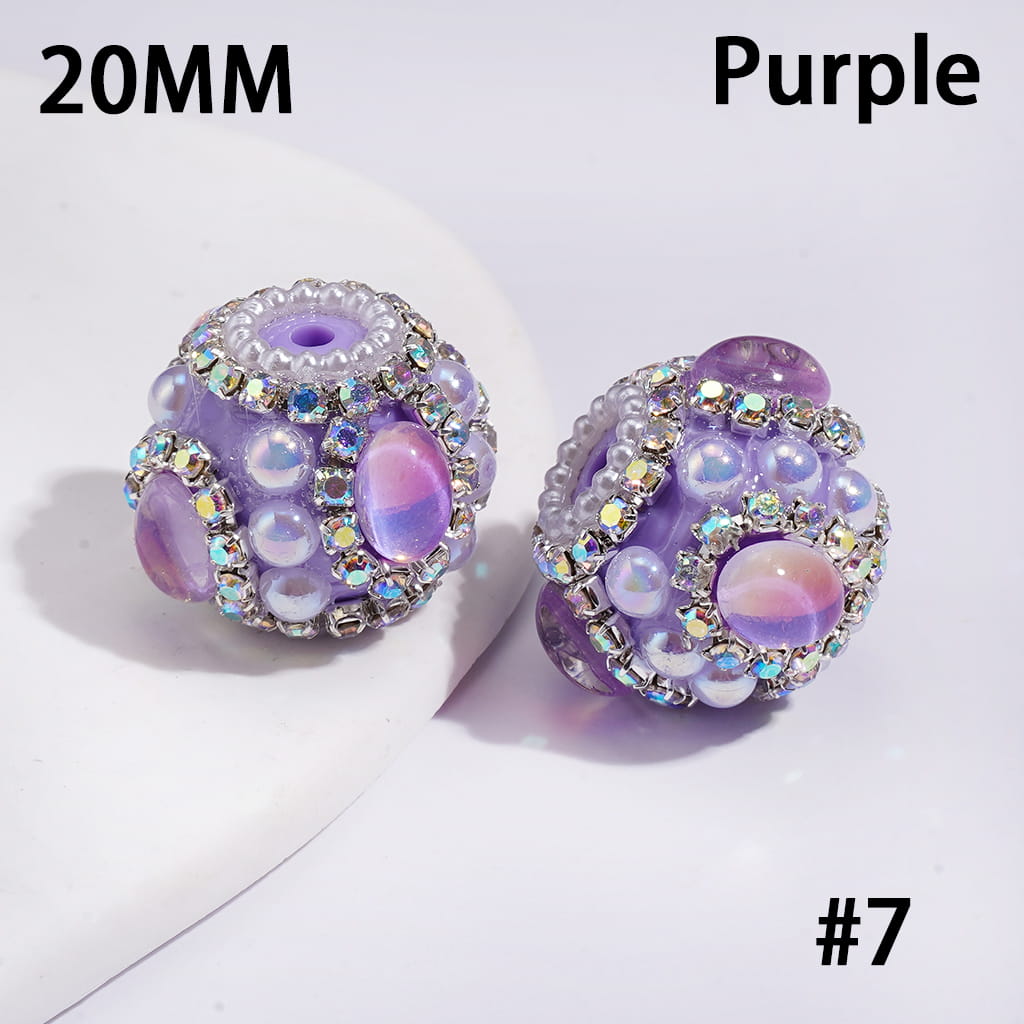 Handcrafted Acrylic Beads with UV Coating Elliptical Rhinestone & Half-Shell Pearl, AB Rhinestone & White Pearl Chains, 20MM