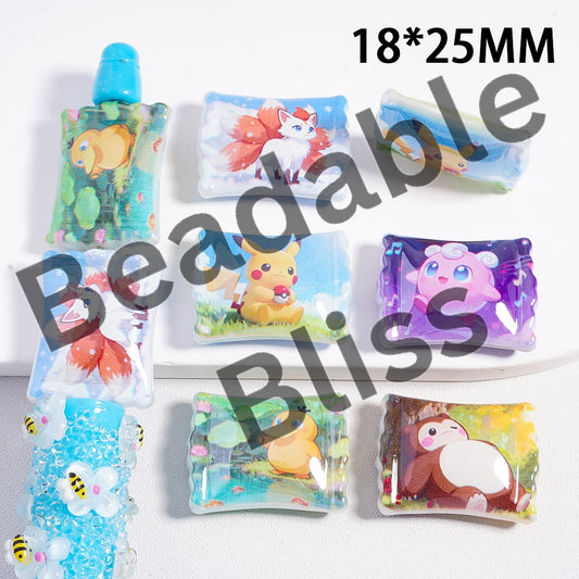 Acrylic Beads Colorful Double Side Printing Character Series, Candy Shape, Random Mix, 18* 25 MM
