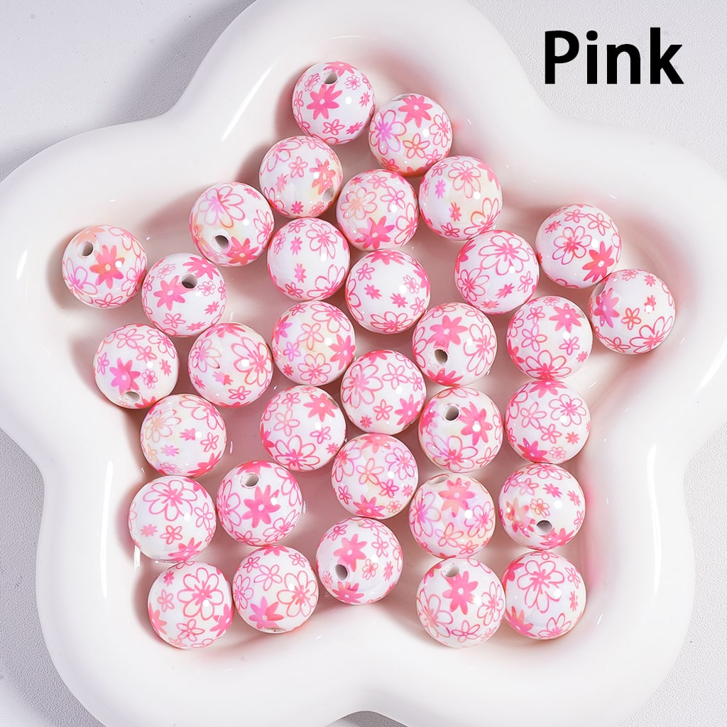 Acrylic Beads UV Coating Flowers in Assorted Colors, Random Mix, 16MM