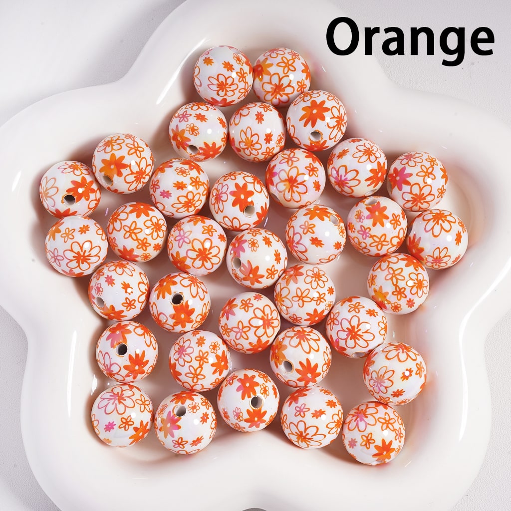 Acrylic Beads UV Coating Flowers in Assorted Colors, Random Mix, 16MM