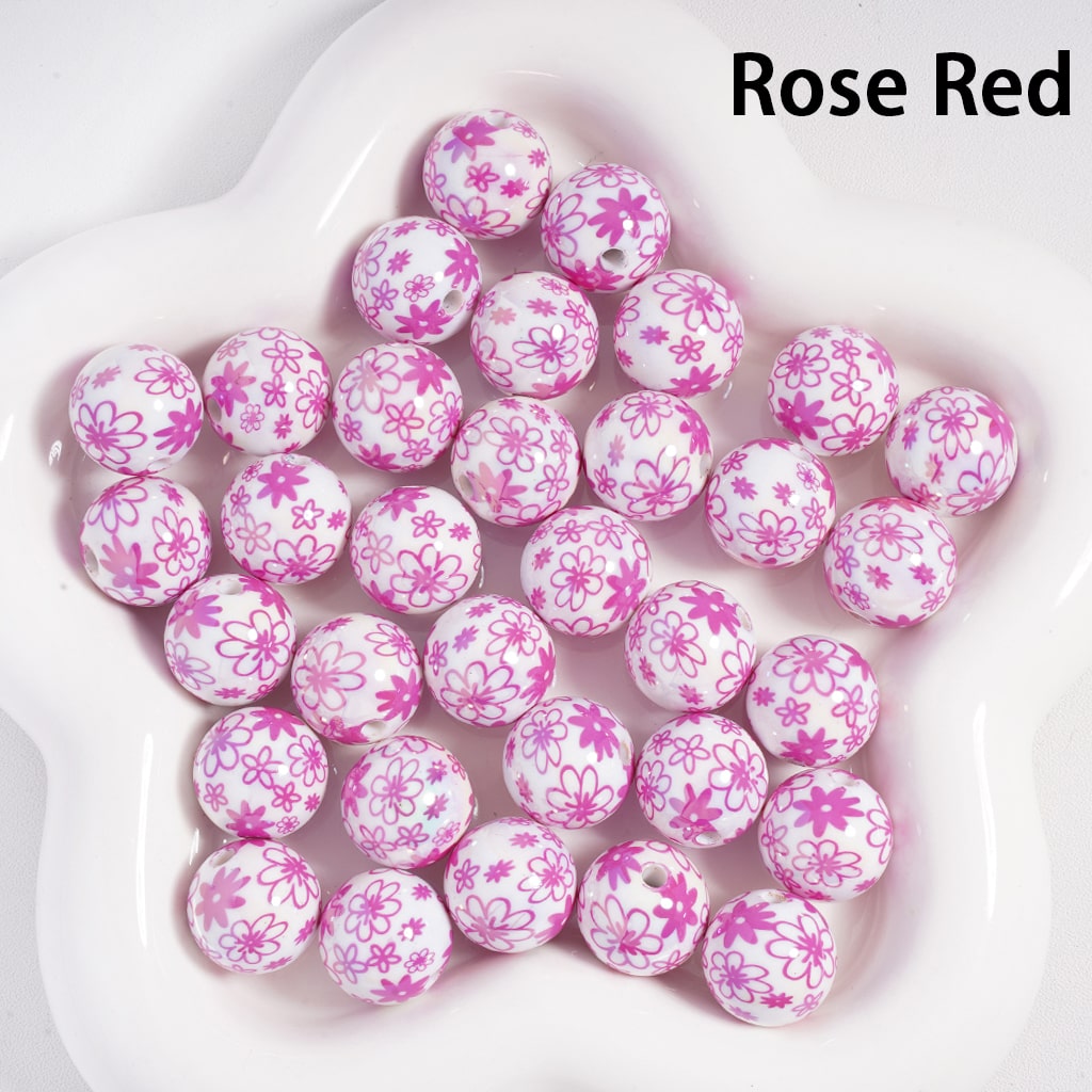 Acrylic Beads UV Coating Flowers in Assorted Colors, Random Mix, 16MM