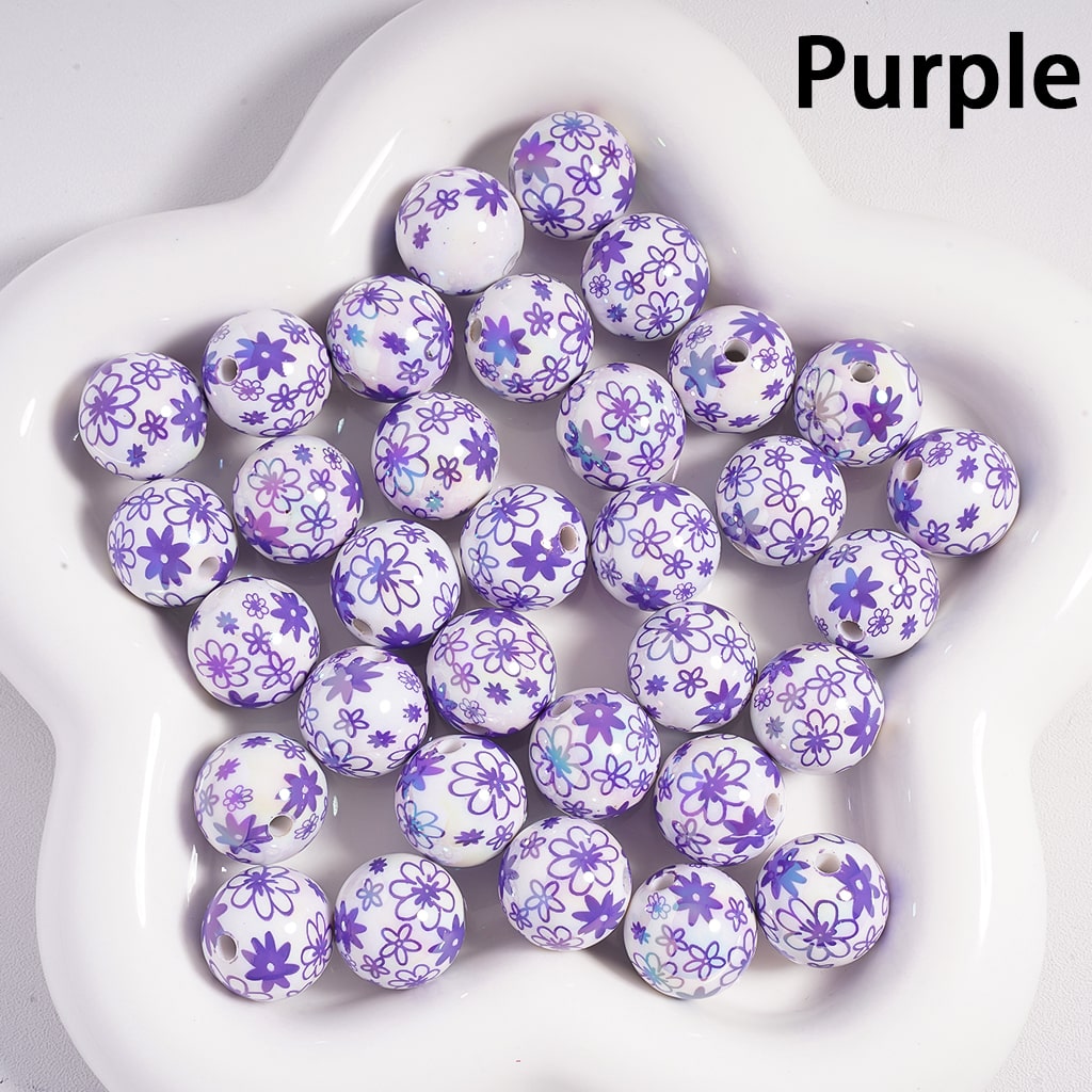 Acrylic Beads UV Coating Flowers in Assorted Colors, Random Mix, 16MM