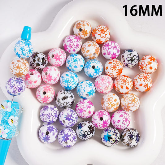 Acrylic Beads UV Coating Flowers in Assorted Colors, Random Mix, 16MM