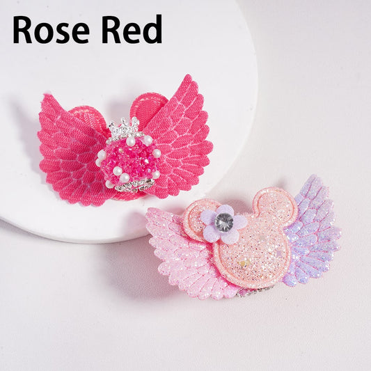 Two pink hair accessories with decorative elements on a white background, labeled 'Rose Red'.


