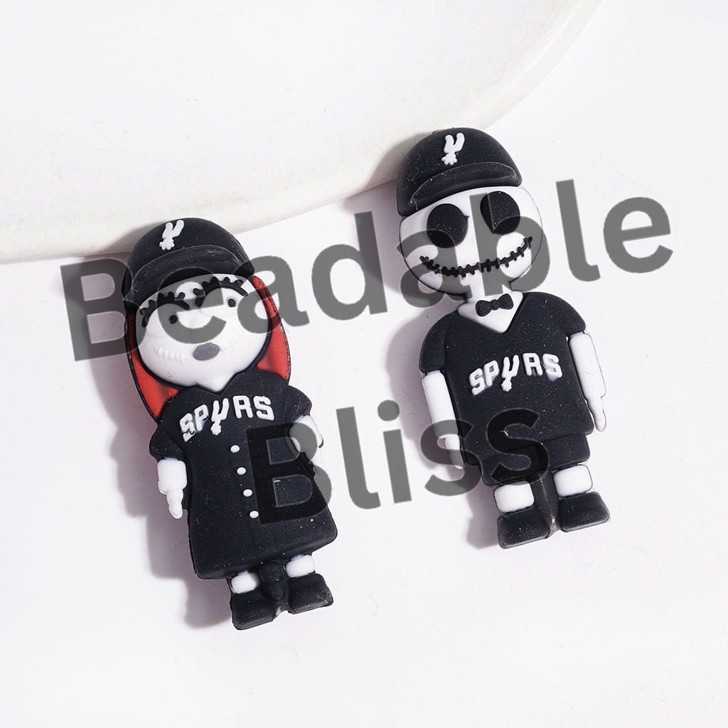 3D SAS Basketball Sports Style Skull Skeleton Couple Character Design Focal Beads, Height 44MM