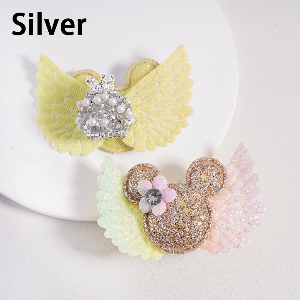 Sugar Acrylic Beads with Fancy Silver Crown White Pearls Shiny Rhinestones Glitter Fabric Wing Mouse Head Flower