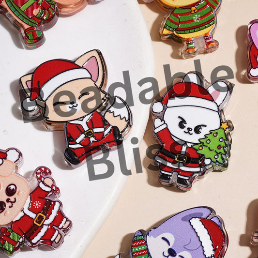 Quokka Dog Chick Fox Wolf Ferret Bunny Pig with Christmas Costume Acrylic Beads, Korea Boy Group Cartoon Image Series, Random Mix