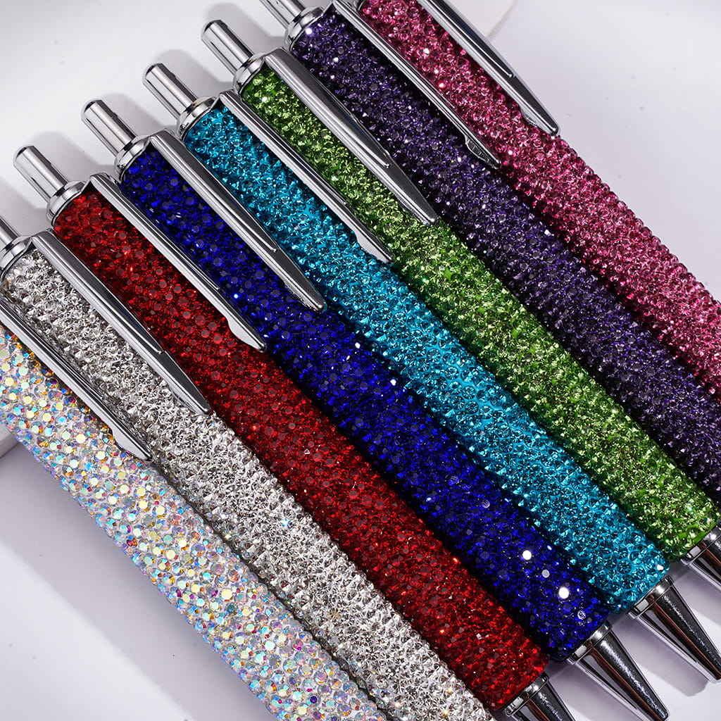Metal Ballpoint Clay Pens for Office & Gifts, with Sparkling Rhinestones Covered the Entire Pens, Multi-Color