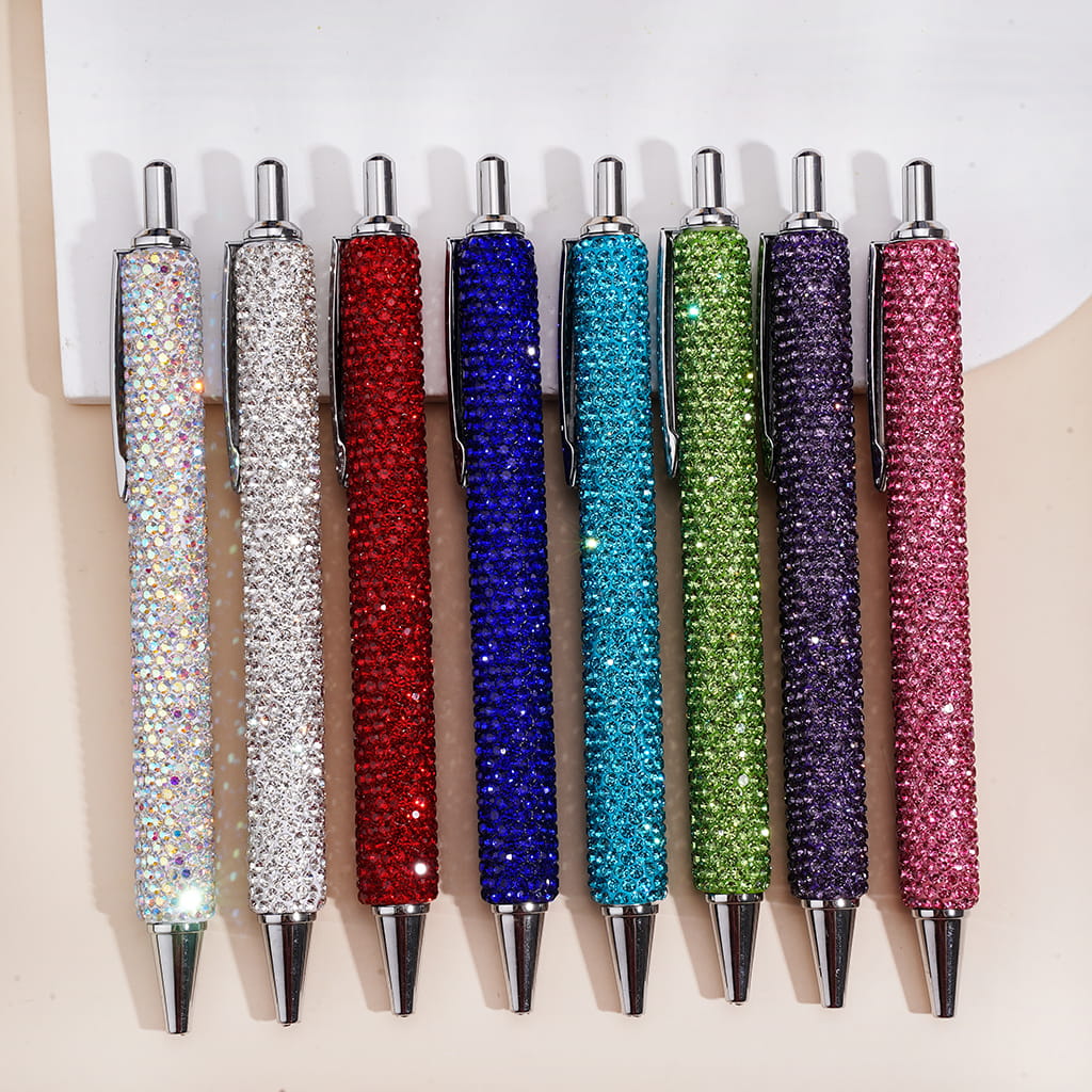 Metal Ballpoint Clay Pens for Office & Gifts, with Sparkling Rhinestones Covered the Entire Pens, Multi-Color
