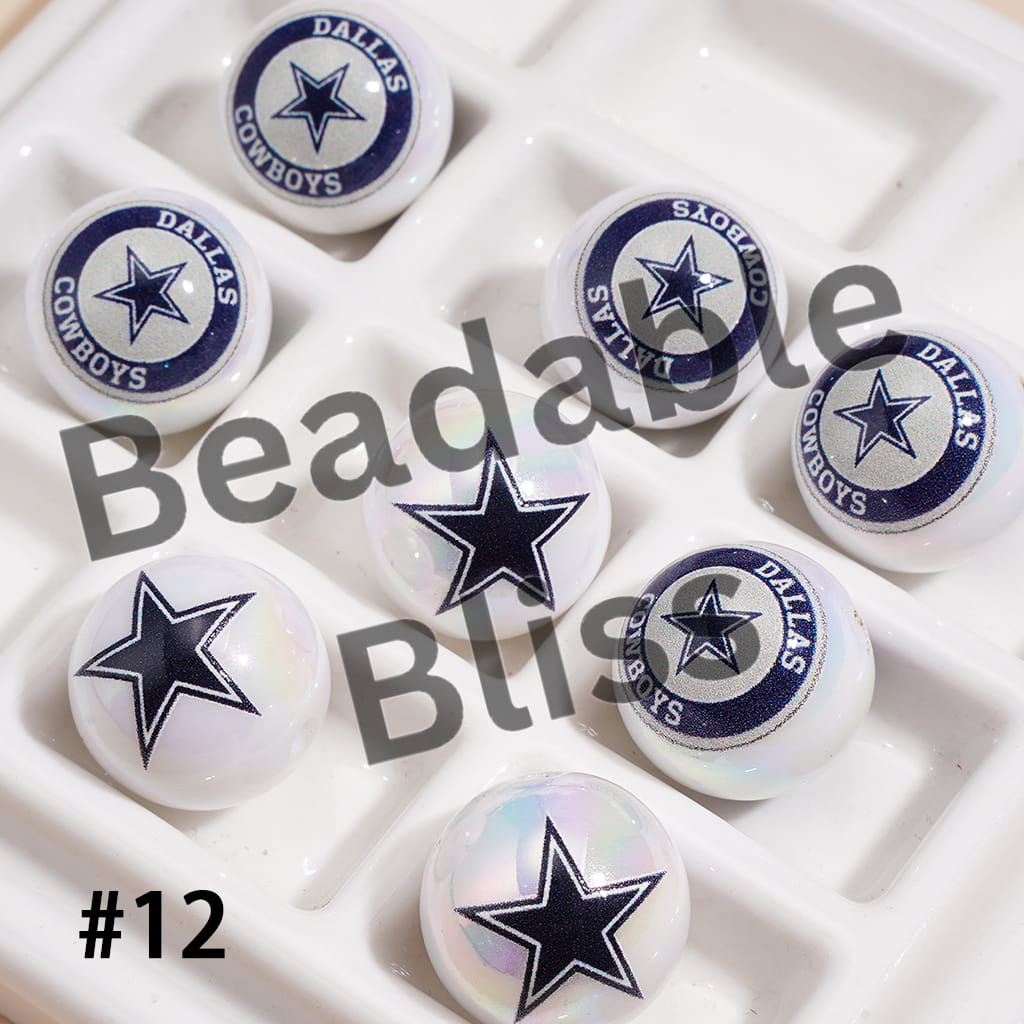 UV Coated USA American Football Teams Round Acrylic Beads (16MM)