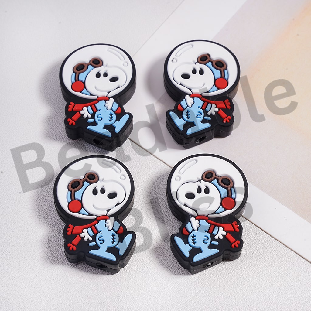 Silicone Focal Beads Cute Blue Astronaut Dog with Red Scarf Winter