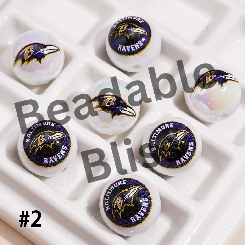UV Coated USA American Football Teams Round Acrylic Beads (16MM)
