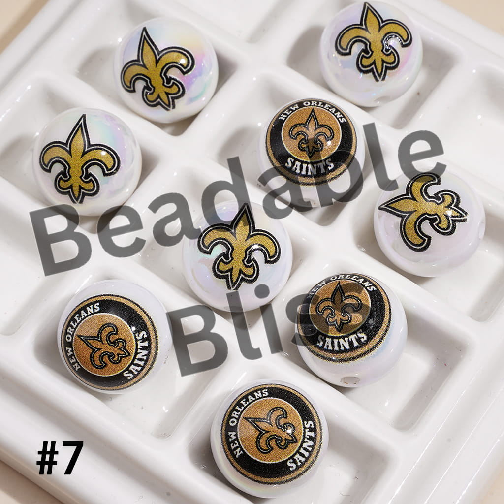 UV Coated USA American Football Teams Round Acrylic Beads (16MM)