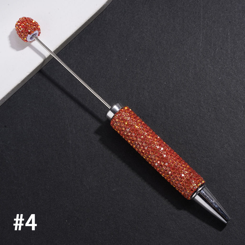 Beadable Clay Pens with Sparkling Iridescent Rhinestones Covered the Entire Pens, Silver Metal Ring, Multi-Color