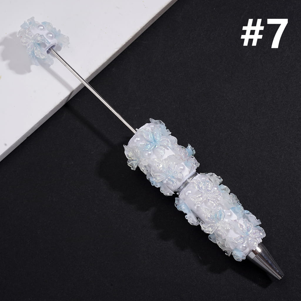 Luminous Glitter Flowers White Pearls Beadable Clay Pen in Solid Color
