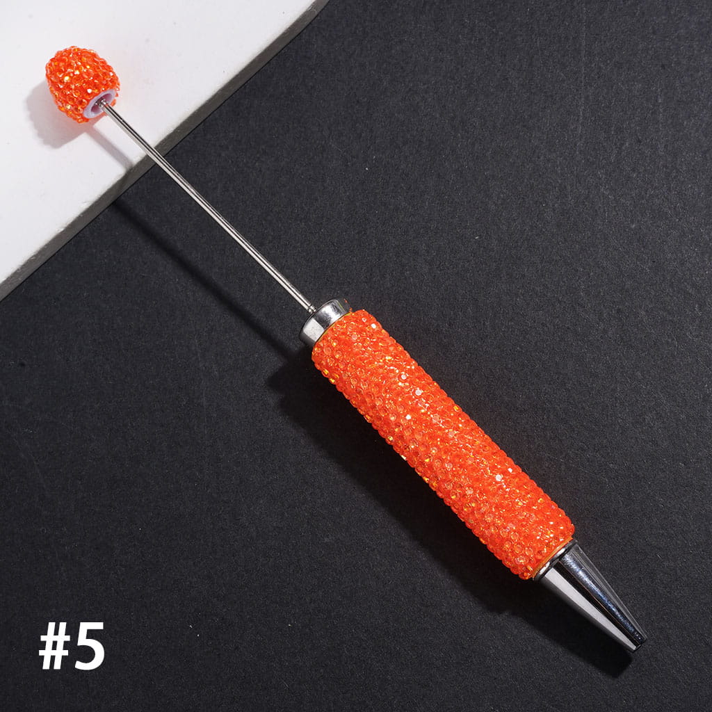 Beadable Clay Pens with Sparkling Iridescent Rhinestones Covered the Entire Pens, Silver Metal Ring, Multi-Color