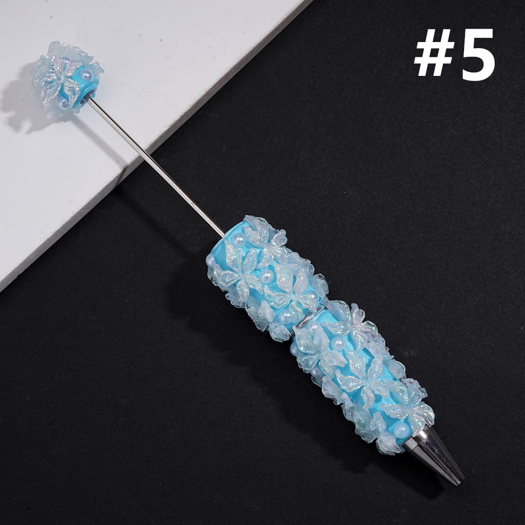 Luminous Glitter Flowers White Pearls Beadable Clay Pen in Solid Color