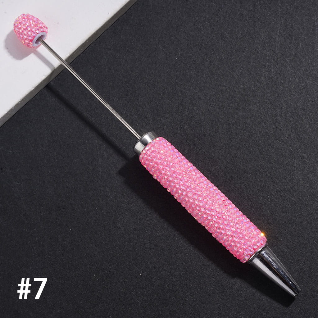 Beadable Clay Pens with Sparkling Iridescent Rhinestones Covered the Entire Pens, Silver Metal Ring, Multi-Color