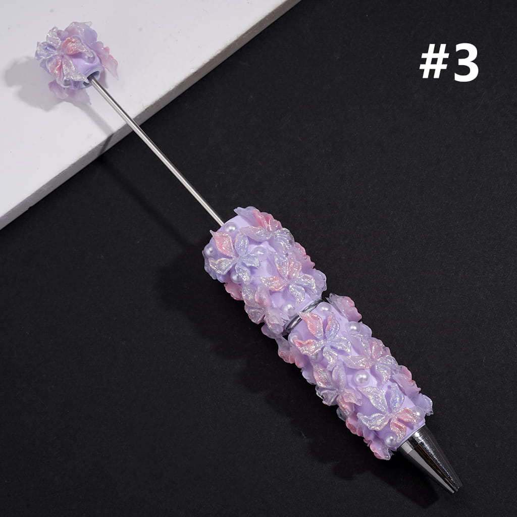 Luminous Glitter Flowers White Pearls Beadable Clay Pen in Solid Color