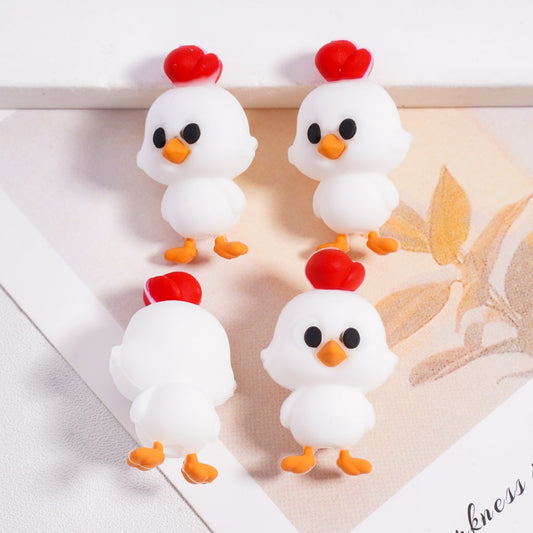 Silicone Focal Beads 3D Cute Cartoon Little Chicken with Black Big Eyes Chick