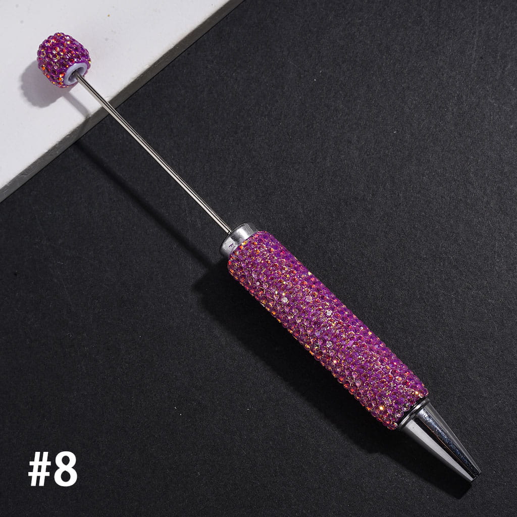 Beadable Clay Pens with Sparkling Iridescent Rhinestones Covered the Entire Pens, Silver Metal Ring, Multi-Color