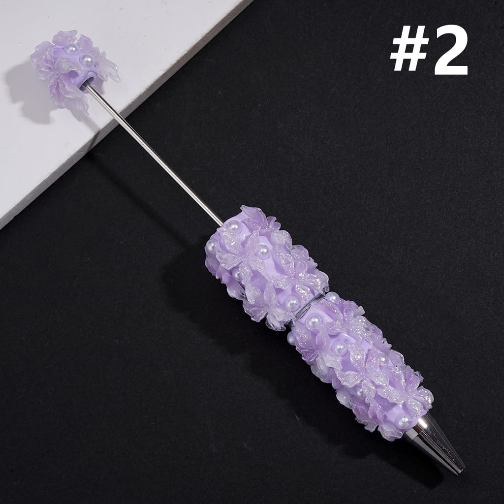 Luminous Glitter Flowers White Pearls Beadable Clay Pen in Solid Color