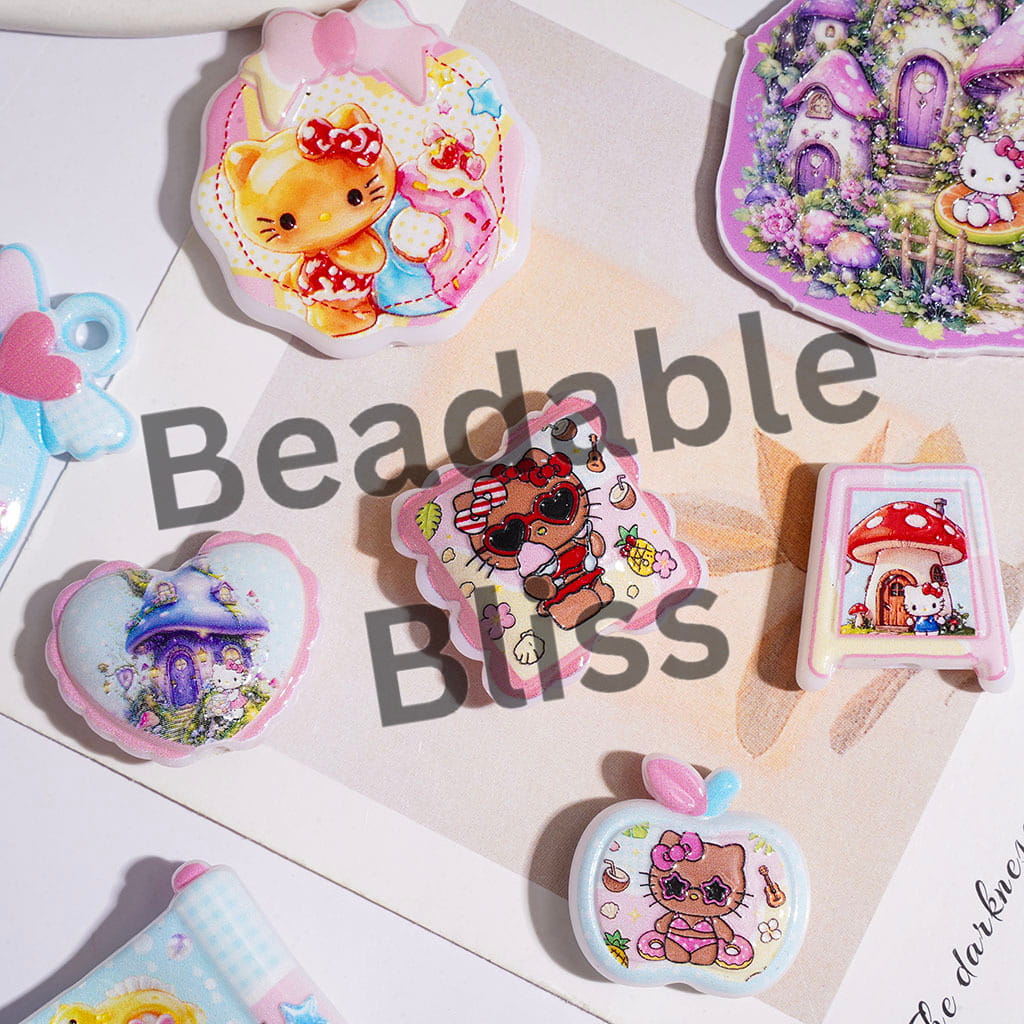 Acrylic Beads and Pendants Diverse Styles Cute Cat Character with Dessert Marine Life House, Random Mix