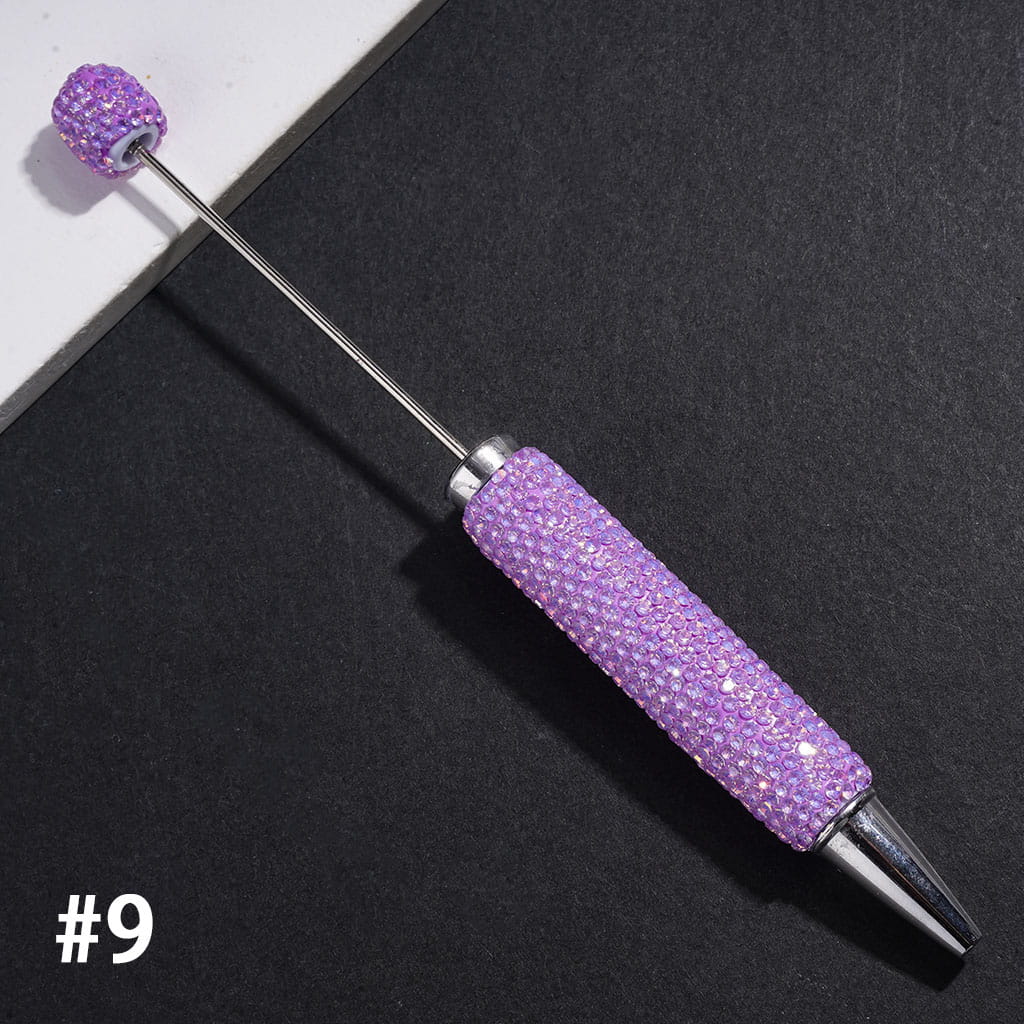 Beadable Clay Pens with Sparkling Iridescent Rhinestones Covered the Entire Pens, Silver Metal Ring, Multi-Color