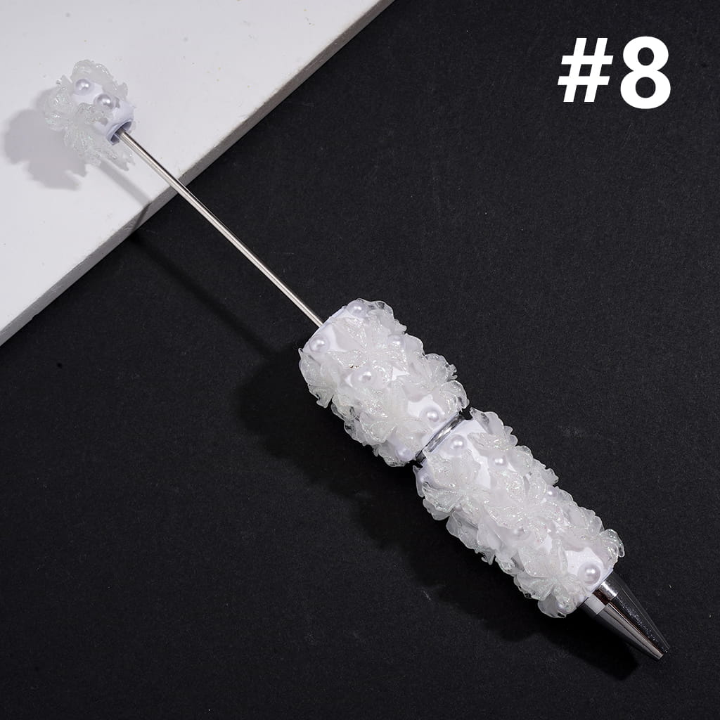 Luminous Glitter Flowers White Pearls Beadable Clay Pen in Solid Color