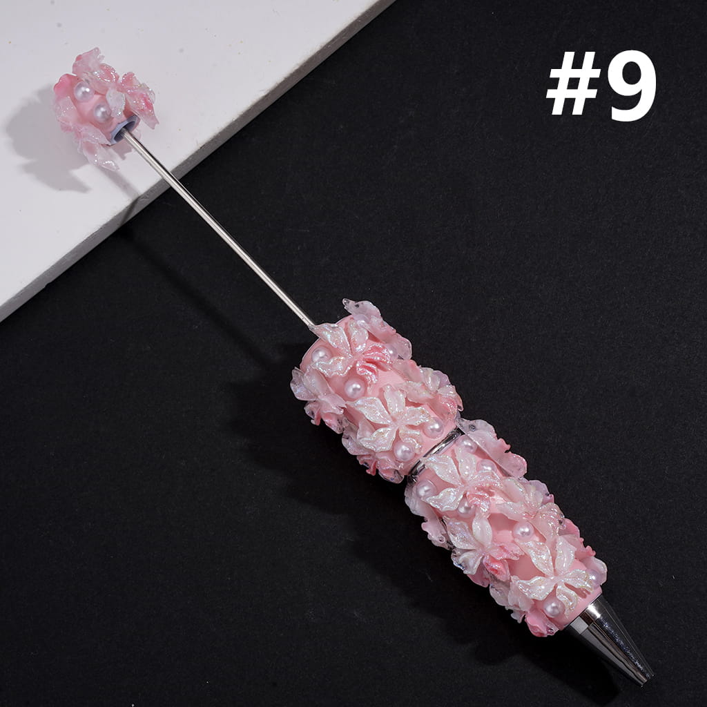 Luminous Glitter Flowers White Pearls Beadable Clay Pen in Solid Color