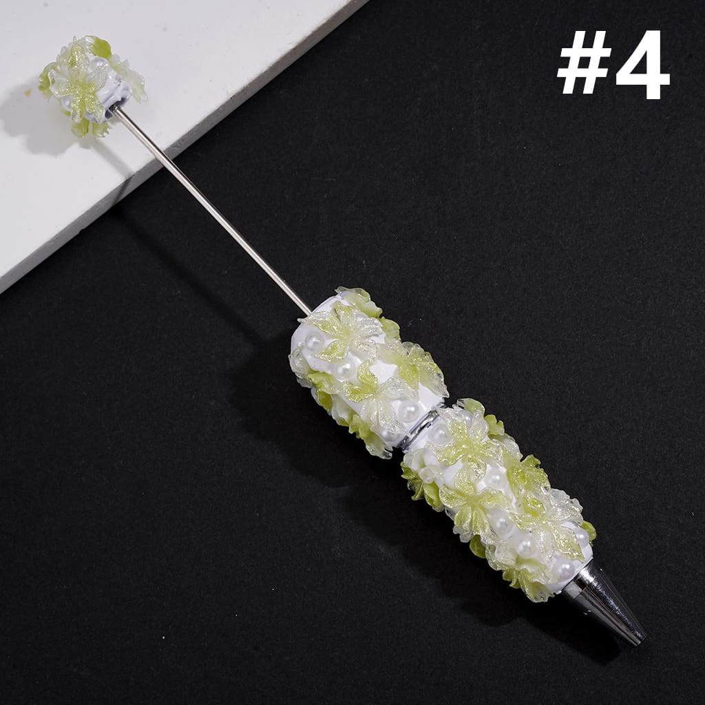 Luminous Glitter Flowers White Pearls Beadable Clay Pen in Solid Color