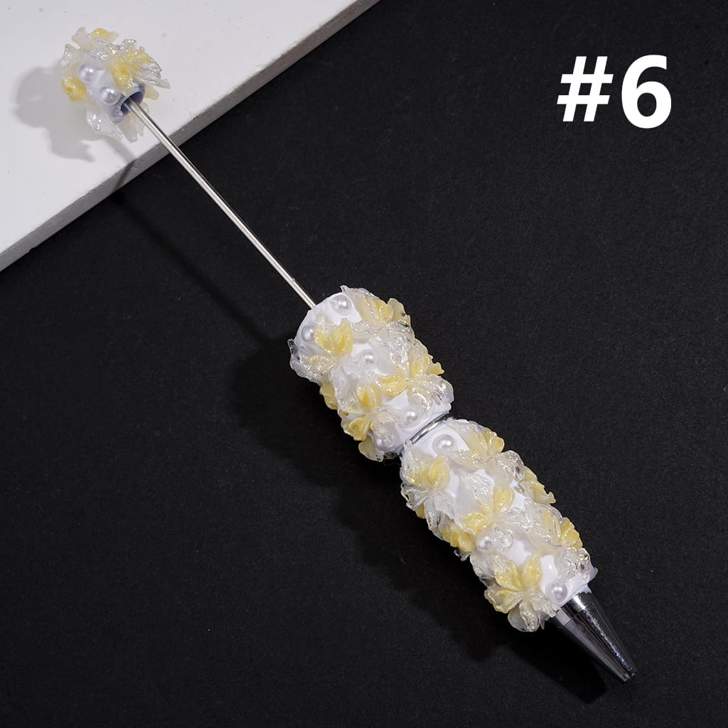 Luminous Glitter Flowers White Pearls Beadable Clay Pen in Solid Color