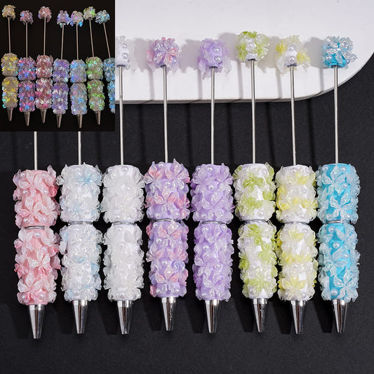Luminous Glitter Flowers White Pearls Beadable Clay Pen in Solid Color