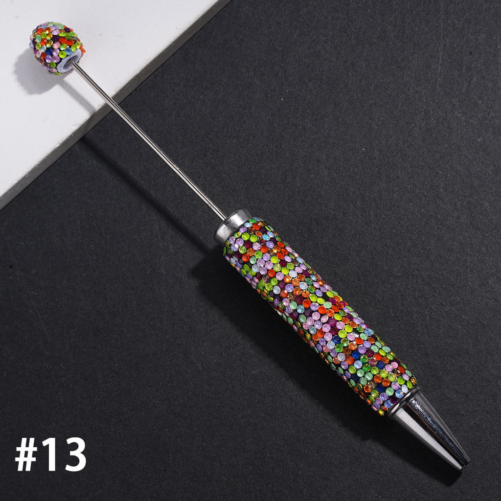 Beadable Clay Pens with Sparkling Iridescent Rhinestones Covered the Entire Pens, Silver Metal Ring, Multi-Color