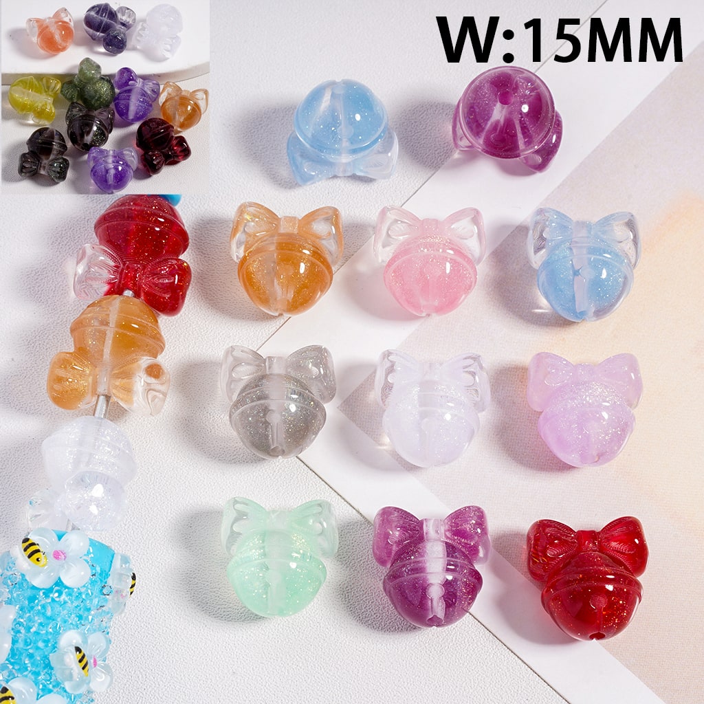 Acrylic Beads Color Changing Glitter Bowtie Bell, Width 15 MM