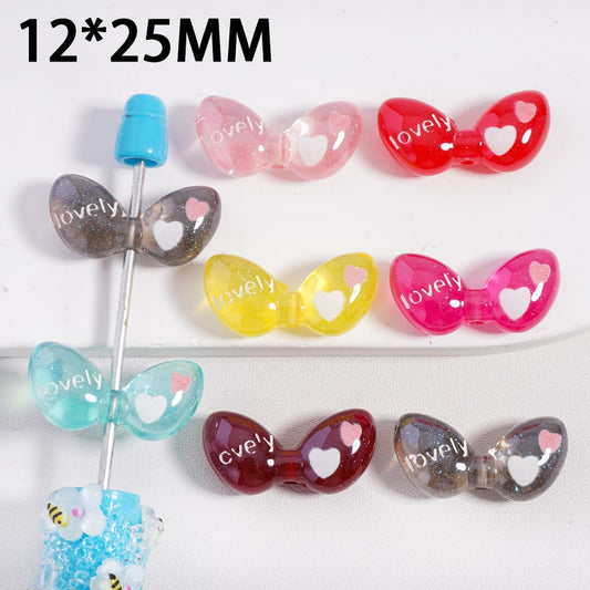 Acrylic Beads UV Coating Lovely Colorful Glitter Bowtie Valentine's Day, 12*25mm