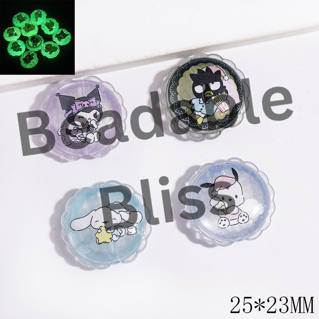 Acrylic Beads Cat Eye Style and Luminous Adorable Animal Character and Gold Glitter, 25*23MM, Wavy Edge, Random Mix