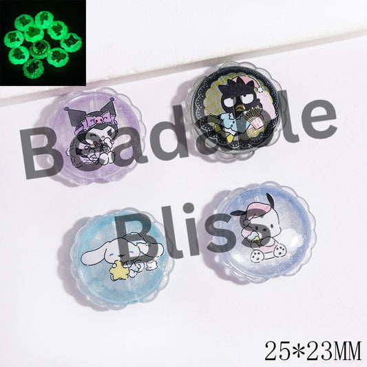 Acrylic Beads Cat Eye Style and Luminous Adorable Animal Character and Gold Glitter, 25*23MM, Wavy Edge, Random Mix