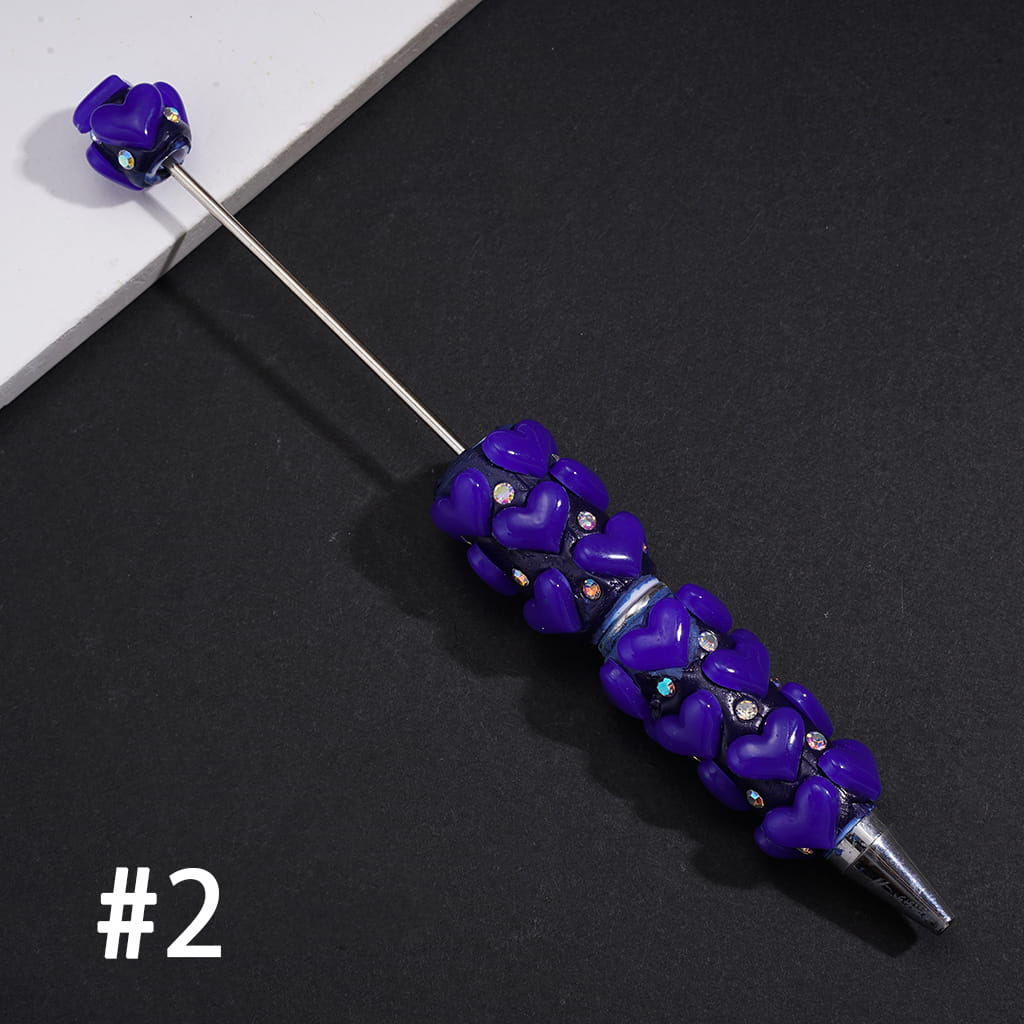 Beadable Clay Pens with Plump Hearts and Rhinestones, Neon, Multi-Color