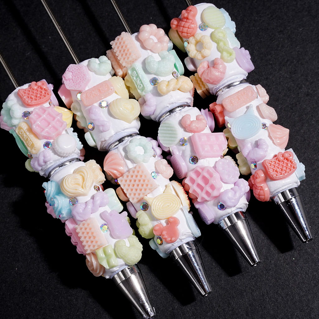 Beadable Clay Pens with Delicious Food Series and AB Rhinestones, Multi-Color Random Mix