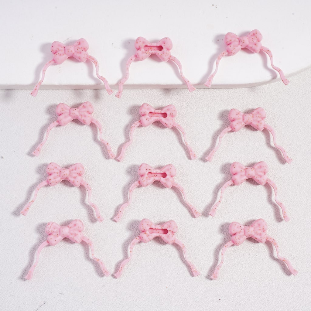 Silicone Focal Accessories Pink Color Bowtie Series with Silver and Gold Glitter